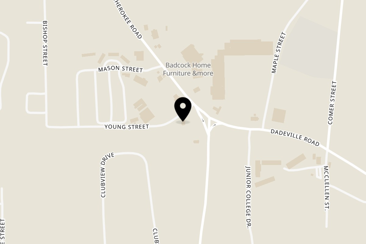 Map showing the location of Jim Bob's Chicken Fingers on 1264 Cherokee Rd in Alexander City